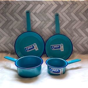 Enameled steel fry pans and sauce pan 4pc set